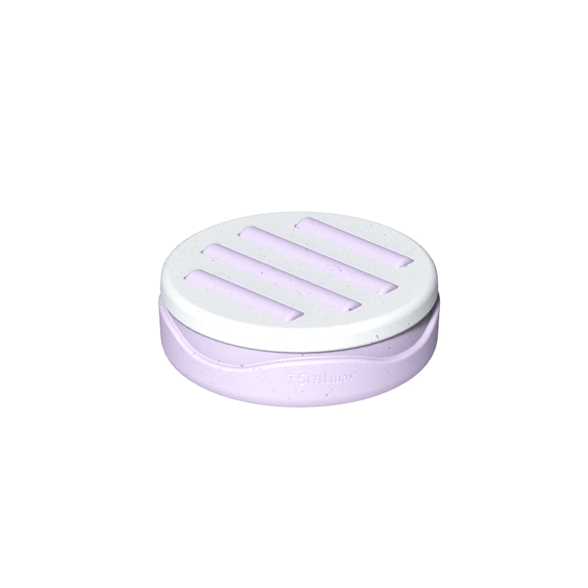 Contenant déodorant lilas avec couvercle blanc sur fond blanc
